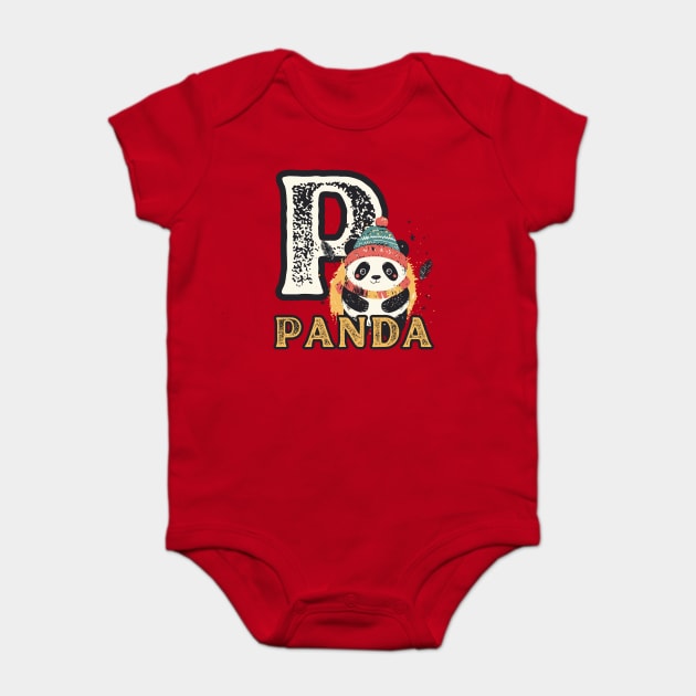 Panda - Animal Letters - Vintage Winter Baby Bodysuit by TuncGK